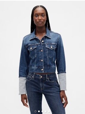 GAP icon Classic Dark Blue Denim Jacket with Contrast Cuffs